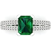 Clara Pucci 14K Solid White Gold 2.35 ctw Emerald Solitairewith Accents Ring for Women | Anniversary, Birthday Gift | 8x6mm Emerald Cut