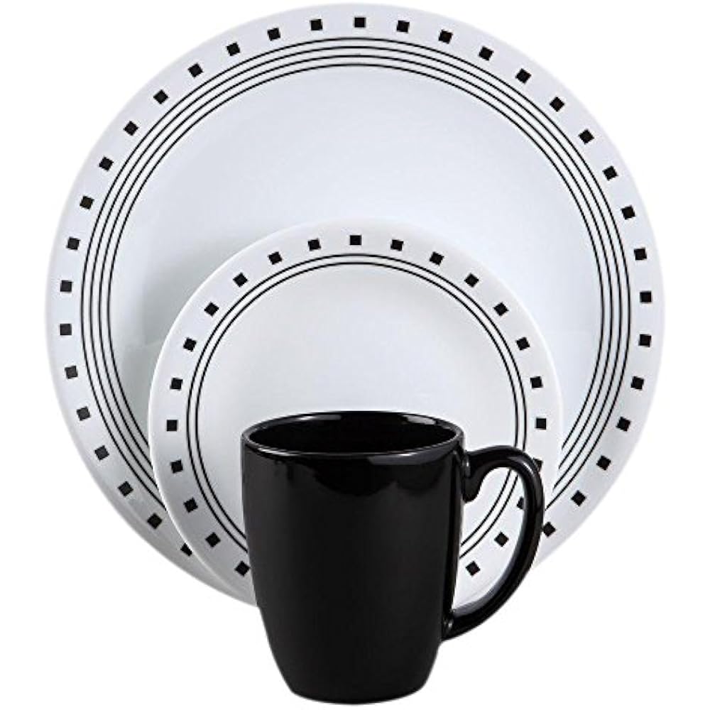 Corelle Dinnerware Sets 16 Piece Livingware City Block Set, Black eBay
