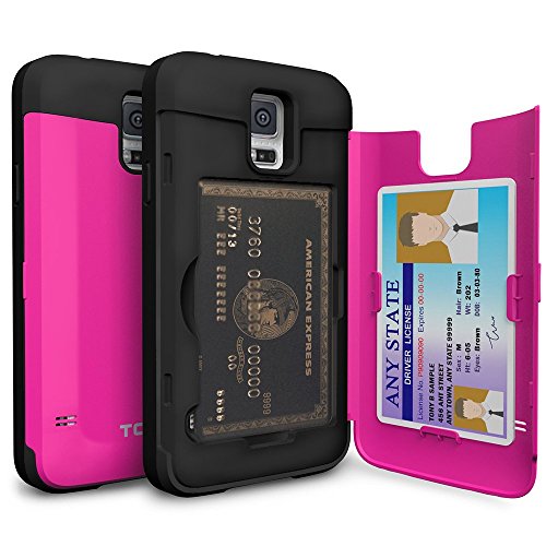 Galaxy S5 Case, TORU [S5 Wallet Case Pink] Protective Slim Fit Dual Layer Hidden Credit Card Holder ID Slot Card Case with Mirror for Samsung Galaxy S5 / S5 Neo - Hot Pink