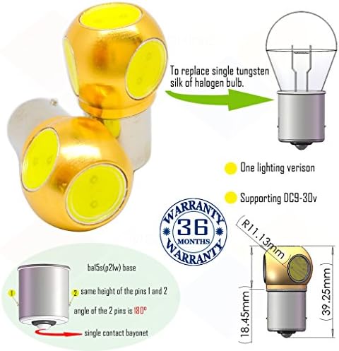 Wiseshine p21w r5w r10w ba15s 1195 12088 1141 1073 1156 1003 7506 s25 led bulb DC9-30v 3 years quality assurance (pack of 2) ba15s 4 led high power Yellow