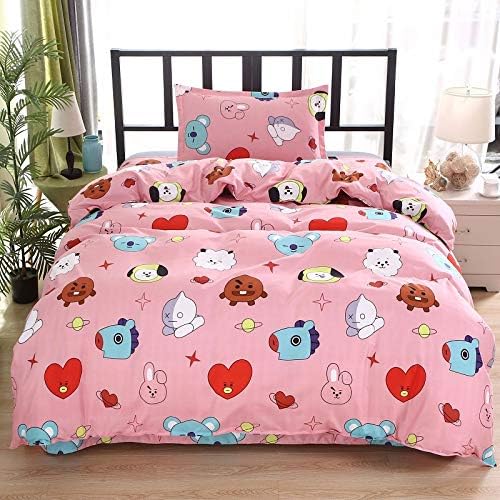 PINGJING Bangtan Boys BT Bedding Set Comfortable Cotton 3Pcs for Duvet Sheet, Bed Cover and Pillow Cover