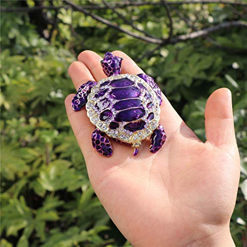 Waltz&F Purple sea turtleTrinket Box Hinged Hand-Painted Figurine Collectible Ring Holder with Gift Box