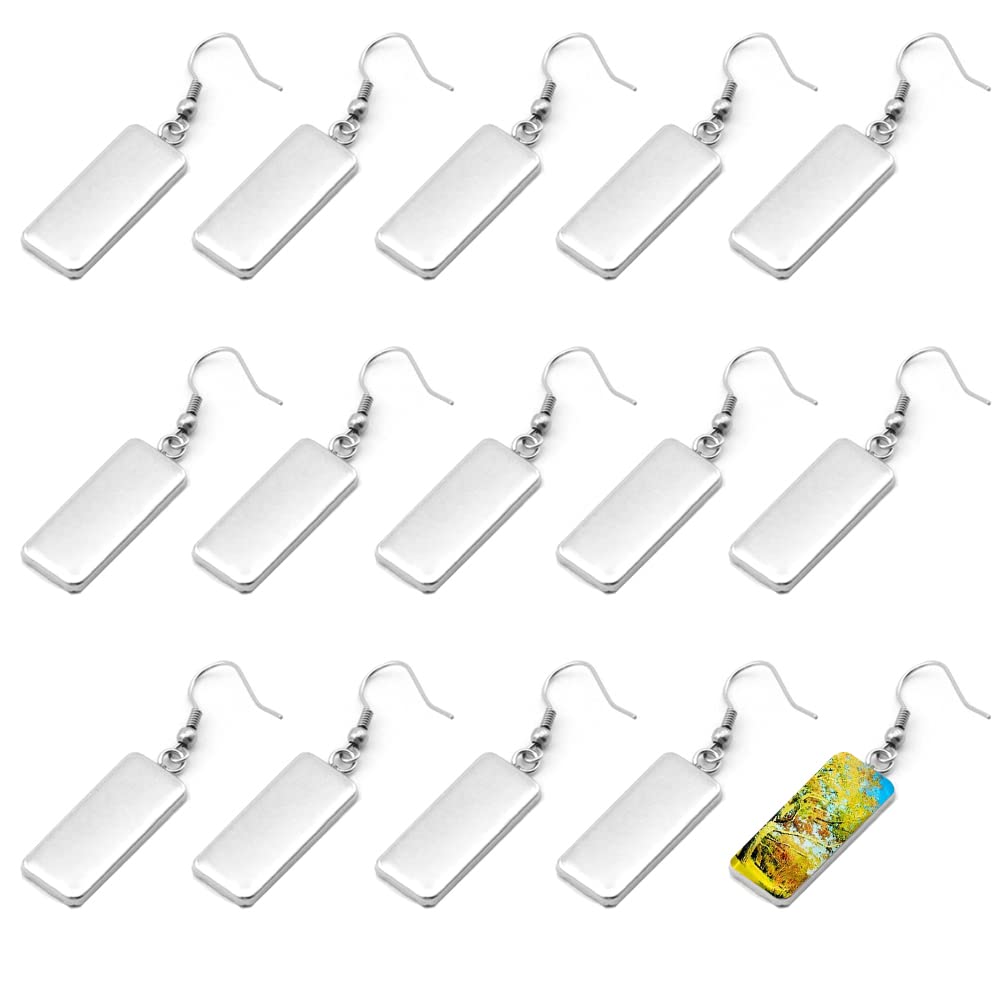 YAIYEFU 30pcs Stainless Steel Earring Wire Hooks with10x25mm Blank Rectangle Trays and Cabochon Earring Settings for DIY Jewelry Making