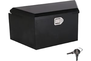 CARSTY 34''Lx14''Wx16''H Black Heavy Duty Steel Tongue Box Tool Chest, Trailer Tongue Truck Box, Tool Box Trailer Storage Organizer with Lock and Keys, for Pick Up Truck Truck Bed, RV Trailer