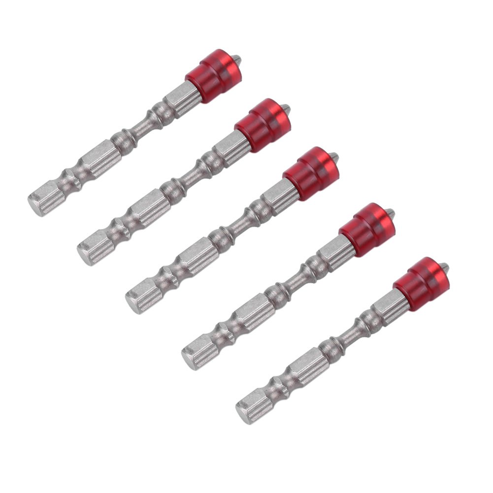 Akozon 5Pcs S2 Steel Magnetic Cross Head PH2 Screwdriver Bits Set - Magnetic Drywall Bit Holder for Drywall Screws 1/4inch Shank(Red)
