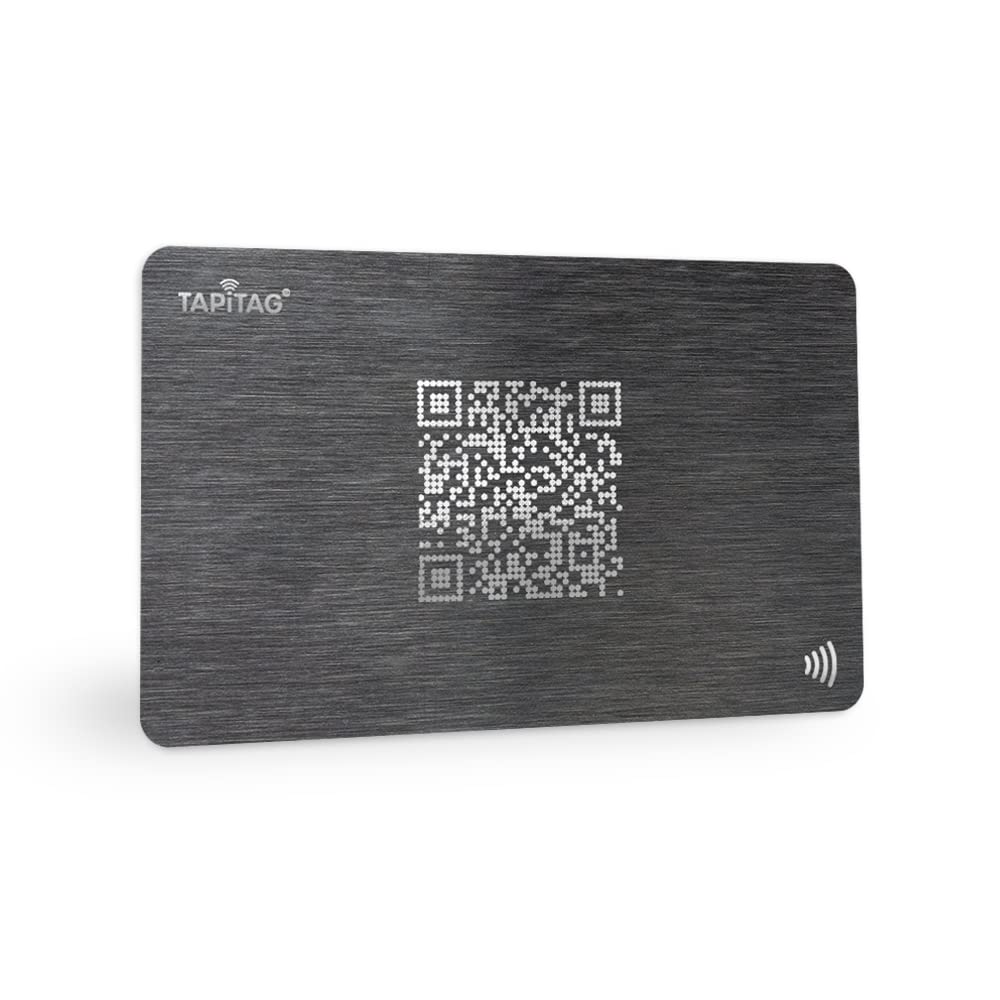 TAPiTAG Metal Digital Business Card - NO Subscription Required - Contactless Laser-Etched NFC Smart Card with QR & Dynamic Online Profile for Premium Networking Events (Gunmetal)