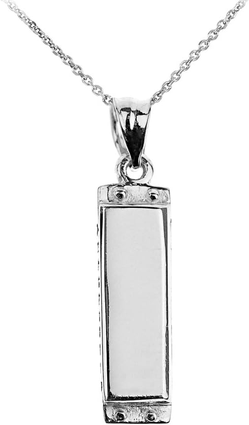 Solid 14k White Gold Music Charm Harmonica Pendant Necklace