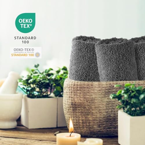 Sweet Needle Set of 6 Towels - 2 Bath Towels, 2 Hand Towels and 2 Washcloths Cotton Daily Use, Hotel Quality, Soft, Highly Absorbent, Quick Dry, Lightweight (Charcoal)