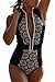 Women's One Piece Zipper Retro Print Bikini Push up Monokini Conjoined Bathing Retro Print,XL Suit UPS Post