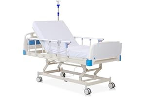 VEICAR Hospital Bed, 3-Function Full Electric Hospital Beds for Home Use, 4.7" Foam Mattress, IV Pole, JIECANG Motor & Control System, Individual Locking, 5" Casters, Includes (2X) Sheets and Bedside Tray
