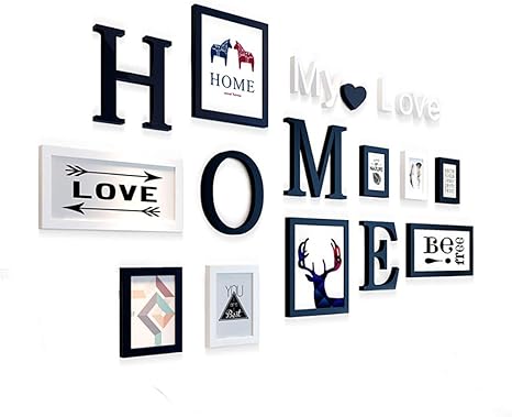 Amazon Co Jp Gwf アートペイントコアフォトウォール マルチピクチャーフォトフレームセット9 クリエイティブな長方形フォトフレームと英語の文字 ホーム マイラブ の組み合わせ Color B ホーム キッチン
