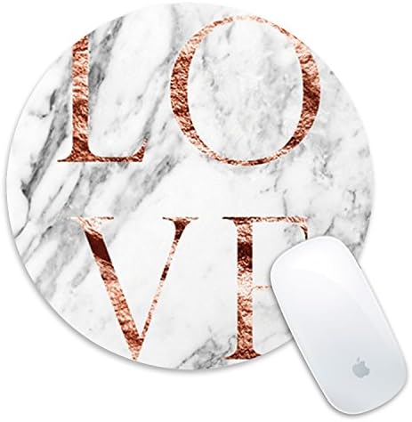 Mouse Pad with Wrist Support, Customized Round Non Slip Rubber Comfortable Mouse Mat for Gaming and Office - Rose Gold Marble