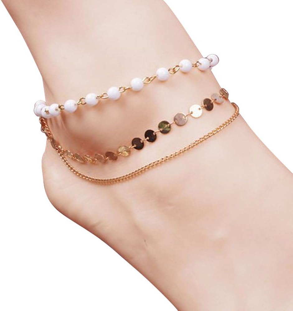 Ladies Beach Multi Tassel Anklet Chain Foot Jewelry (White)