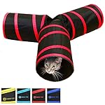 Tunnel of Fun, Collapsible 3-way Cat Tunnel Toy with Crinkle (Medium, Red)