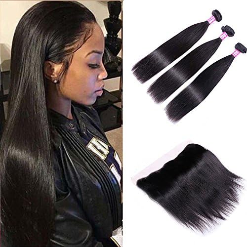 Sterly Brazilian Straight Hair 3 Bundles With Frontal 13x4 Ear To Ear Lace Frontal With Bundles Unprocessed Virgin Human Hair Extensions Natural Color (24 24 24+20)