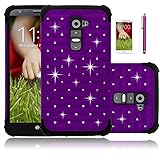 LG G2 Case,Sparkle Shimmer Case for LG G2,EC™ Heavy Duty Shock Absorbing Dual Layer Studded Rhinestone Bling Hybrid Protective Case Cover for LG G2 (Verizon, Sprint, Boost Mobile) with Screen Protector + Stylus (Purple)