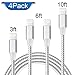 Lightning Cable,ONSON Charger Cables 4Pack 3FT 6FT 6FT 10FT to USB Syncing and Charging Cable Data Nylon Braided Cord Charger for iPhone 7/7 Plus/6/6 Plus/6s/6s Plus/5/5s/5c/SE and more (Silver&White)