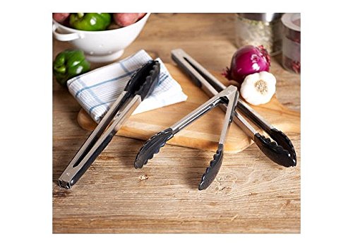 Prepology 3-piece BBQ Kitchen Tong Set with Silicone Accents and Locking Feature Black