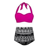 PZZ High Waist Halter Vintage Beachwear Plus Size Ethnic Style Push Up Swimsuits Bikini Set