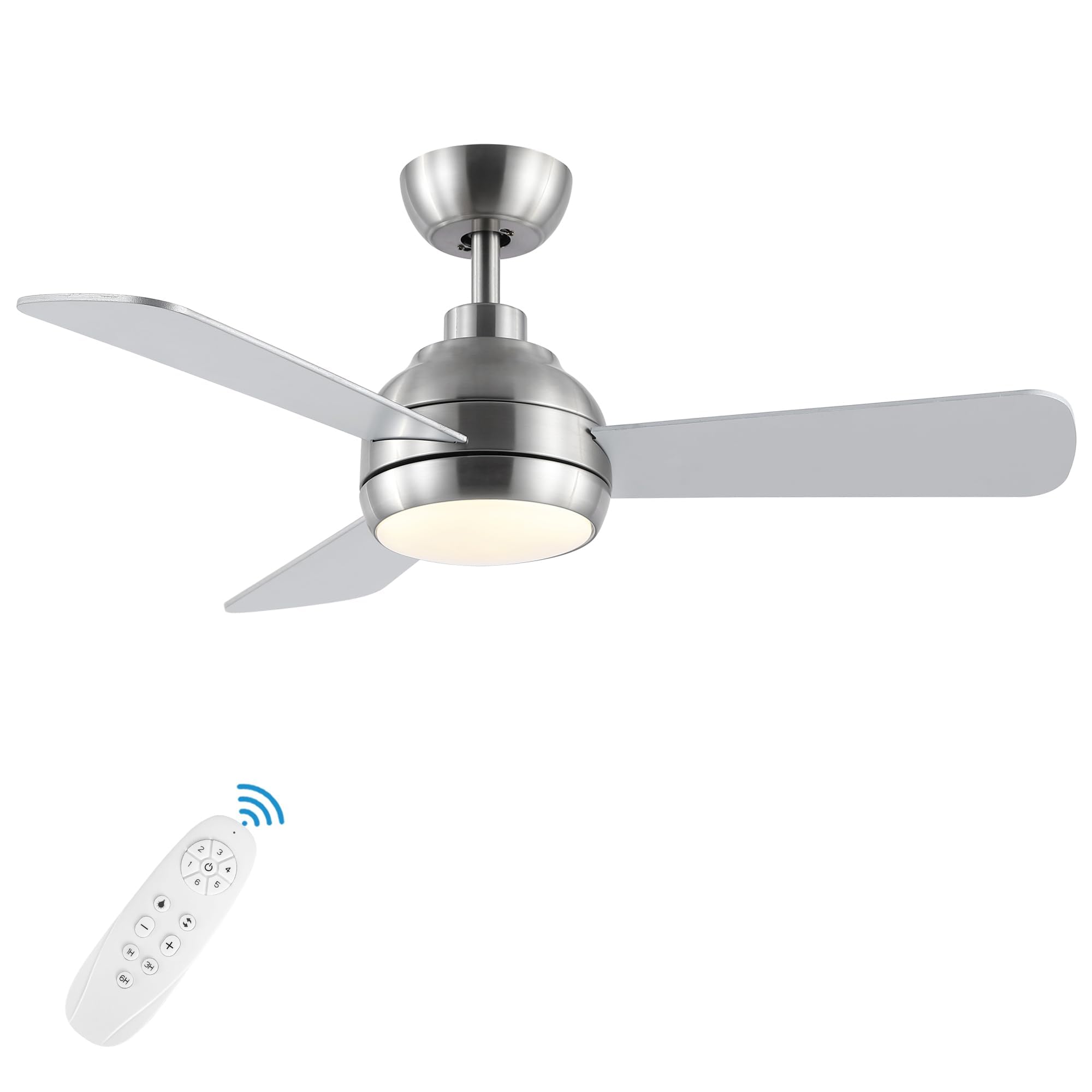 Photo 1 of putroad 42 Inch Ceiling Fans with Lights and Remote, Modern Brushed Nickel Ceiling Fan with Light, DC Reversible, 6 Speeds, 3CCT, Dimmable, 3 blades, Bedroom, Indoor/Outdoor Patios Use