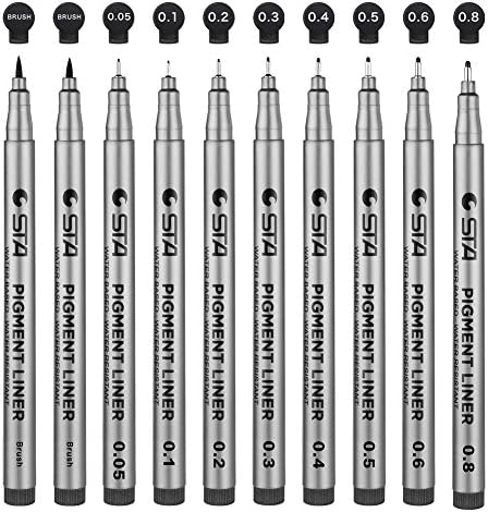 Precision Black Micro-Liner Fineliner Ink Pens - Waterproof Archival ink Fine Point Liner Pen, Multiliner - Sketching, Anime, Illustration, Technical Drawing, Office Documents&Scrapbooking, 10Pcs/Set