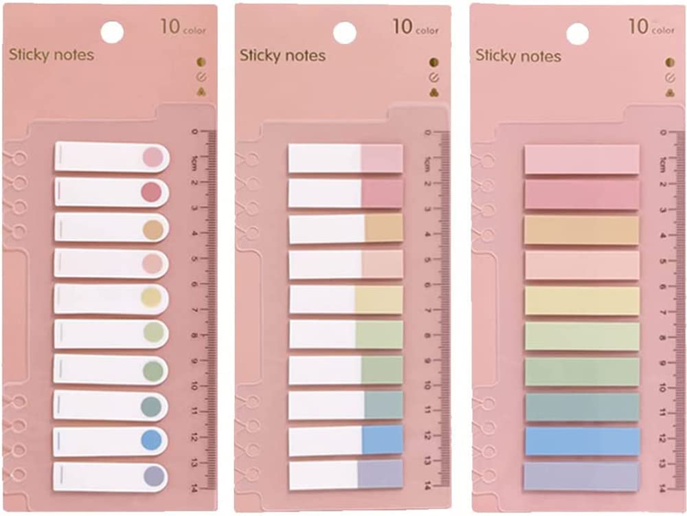 CICILIAYA Index Tabs with Ruler, 3 Pack 600 Pieces Sticky Note Marker, Writable and Repositionable File Flags Colored Page Markers Labels for Reading Notes, Notebook, Books, Classify Files (Color-A)