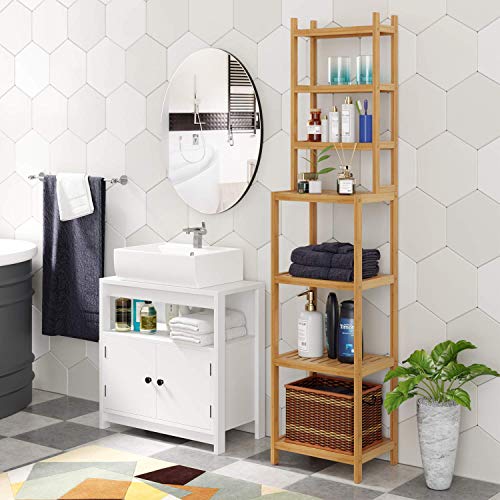 Homfa Badregal Bambus mit 7 Ablagen Bambusregal Küchenregal Standregal