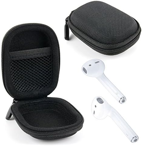 Apple Airpods Premium Zipper Hard Shell Protective Carrying Case + Earhooks Cover for Airpods Earphones Headphones Earbuds Combo