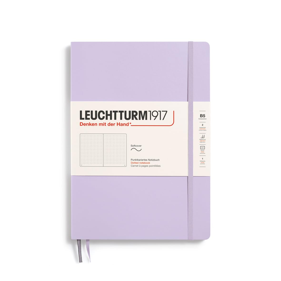 LEUCHTTURM1917 368153 Notebook Composition (B5), Softcover, 123 Numbered Pages, Lilac, Dotted