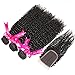 Hermosa Brazilian Curly Human Hair Bundles with Closure Grade 10A Virgin Unprocessed Brazilian Hair Weave Bundles with Closure Free Part 10 12 14 with 8