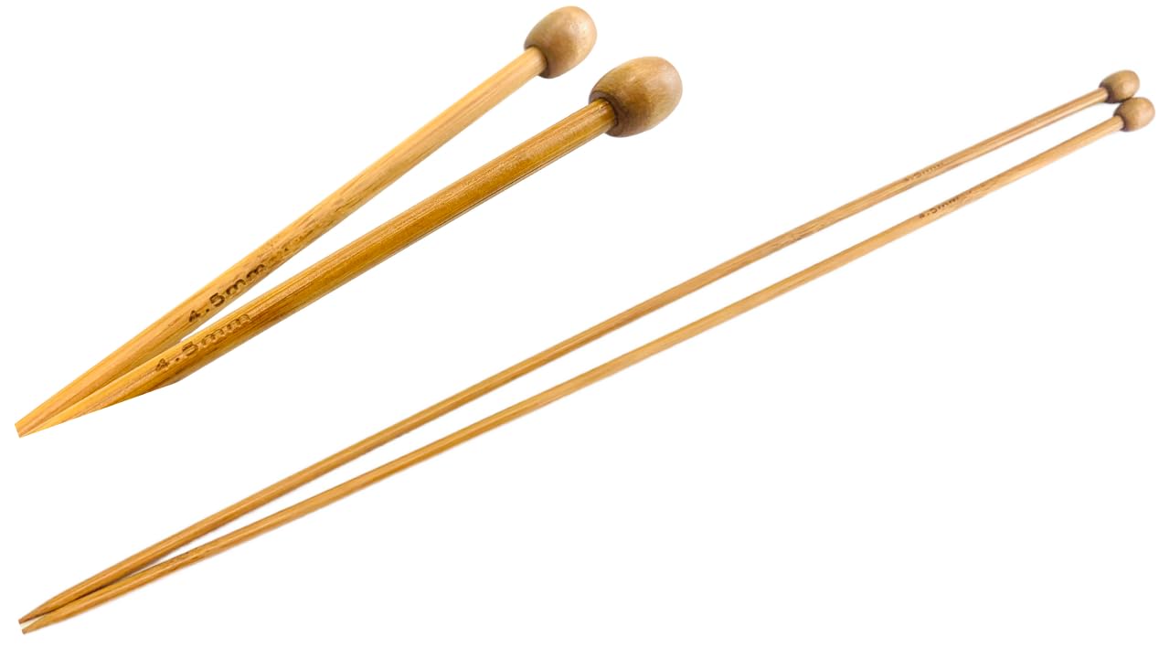 AARNAV 2x35cm 4.5mm Bamboo Knitting Needles Straight for Beginners Professional, Warm Wooden Knitting Needles for Arthritic Hands, Bamboo Knitting Pins (2x4.5mm)