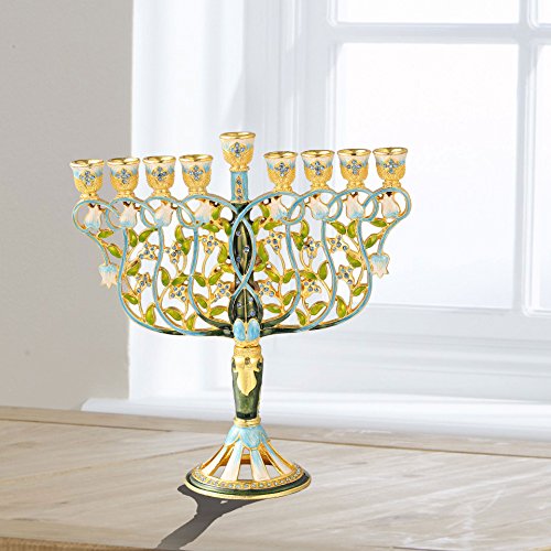 Matashi Tall Hand Painted Enamel Menorah Candelabra Embellished with