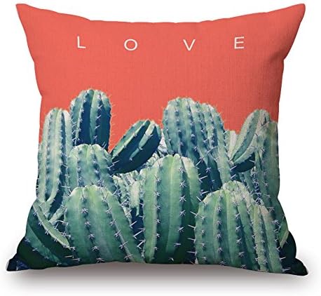 Toplano Tropical Plant Cactus Painting Cotton Linen Decorative Throw Pillow Cushion Cover Pillowslip Case 18" X 18" (LOVE)