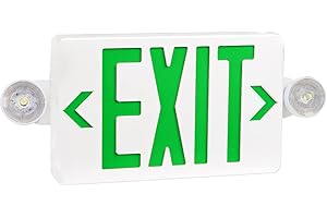 OSTEK Green LED Exit Sign with Emergency Lights, Two LED Adjustable Head Emergency Exit Lights with Battery Backup, Dual LED Lamp ABS Fire Resistance UL-Listed 120-277V (1)