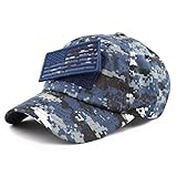 THE HAT DEPOT Low Profile Tactical Operator With USA Flag Patch Buckle Cotton Cap (Blue Digi Camo)