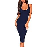 Women's Sexy Bodycon Tank Dresses Sleeveless Ribbed Knit Midi Club Dresses