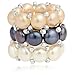 Stretch Ring Cultured Pearl Multi Color White, Peacock and Peach with Silver-tone Beads Set of 3