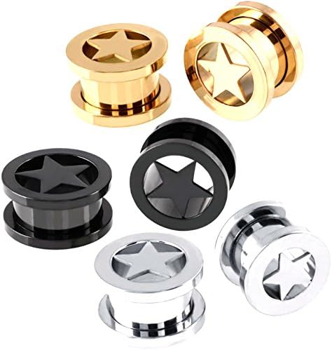 Ear Gauges Tunnels- 2G-5/8 Stainless Steel Ear Skin Tunnels Plugs Expanders Gauges Hollow Body Piercing Pack of 3 Pairs