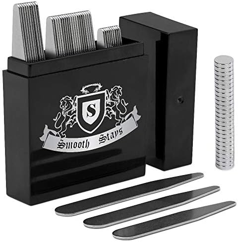 Metal Collar Stiffeners- Set of 44 Magnetic Collar Stiffeners in a Divided Box (5.6cm, 6.35cm and 6.9cm) with 20 Collar Stays Magnets