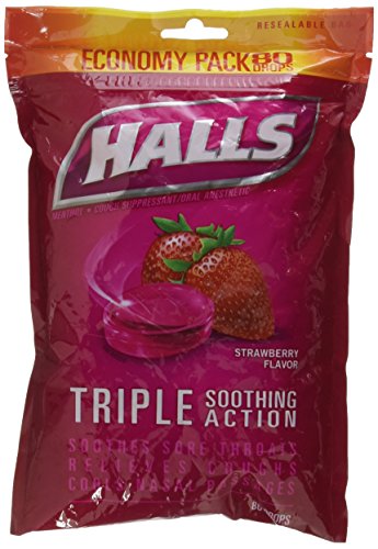 Halls Cough Drops Suppressant Oral Anesthetic - Strawberry 80 Count Menthol