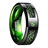 NUNCAD Black Celtic Dragon Tungsten Carbide Wedding Band Ring 8mm Green Carbon Fiber Size 7 to 14