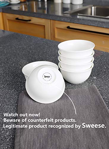 Sweese 122.001 Porcelain Bouillon Cups - 8 Ounce Dessert Bowls - Set of 6, White