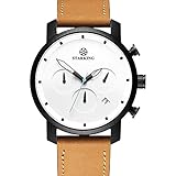 STARKING Top Brand Luxury Mens Chronograph Wrist Watch TM0913 Leather Watch Men Casual Style Fashion Minimal Waterproof Watches Scratch Proof Male