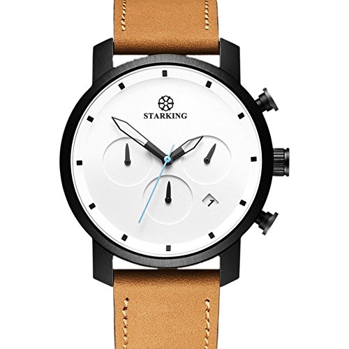 STARKING Top Brand Luxury Mens Chronograph Wrist Watch TM0913 Leather Watch Men Casual Style Fashion Minimal Waterproof Watches Scratch Proof Male