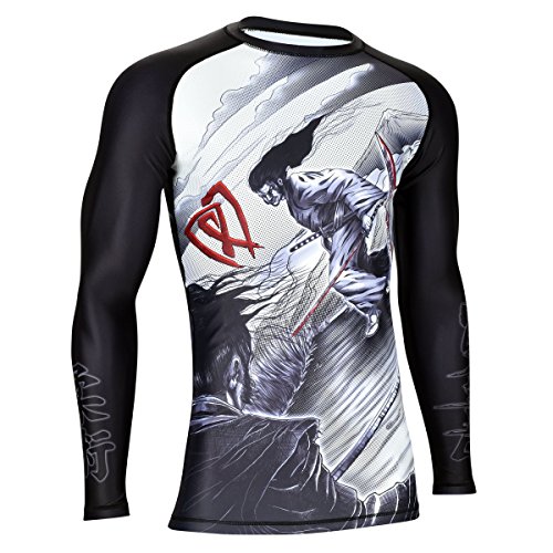 Phalanx Mens Rash Guard for BJJ Jiu Jitsu, Antimicrobial Long Sleeve Competition Grade MMA Rashguard Shirt For Men, Brazilian Jiujitsu Clothing With SPF 50, Ronin 2.0 - Large