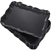 BBG 6 Pack Black Plastic Serving Trays, 15" x 10" Party Platters and Trays, Rectangle Black Plastic Serving Trays, Dishwasher Safe Reusable Platters Set, Plastic Trays for Party