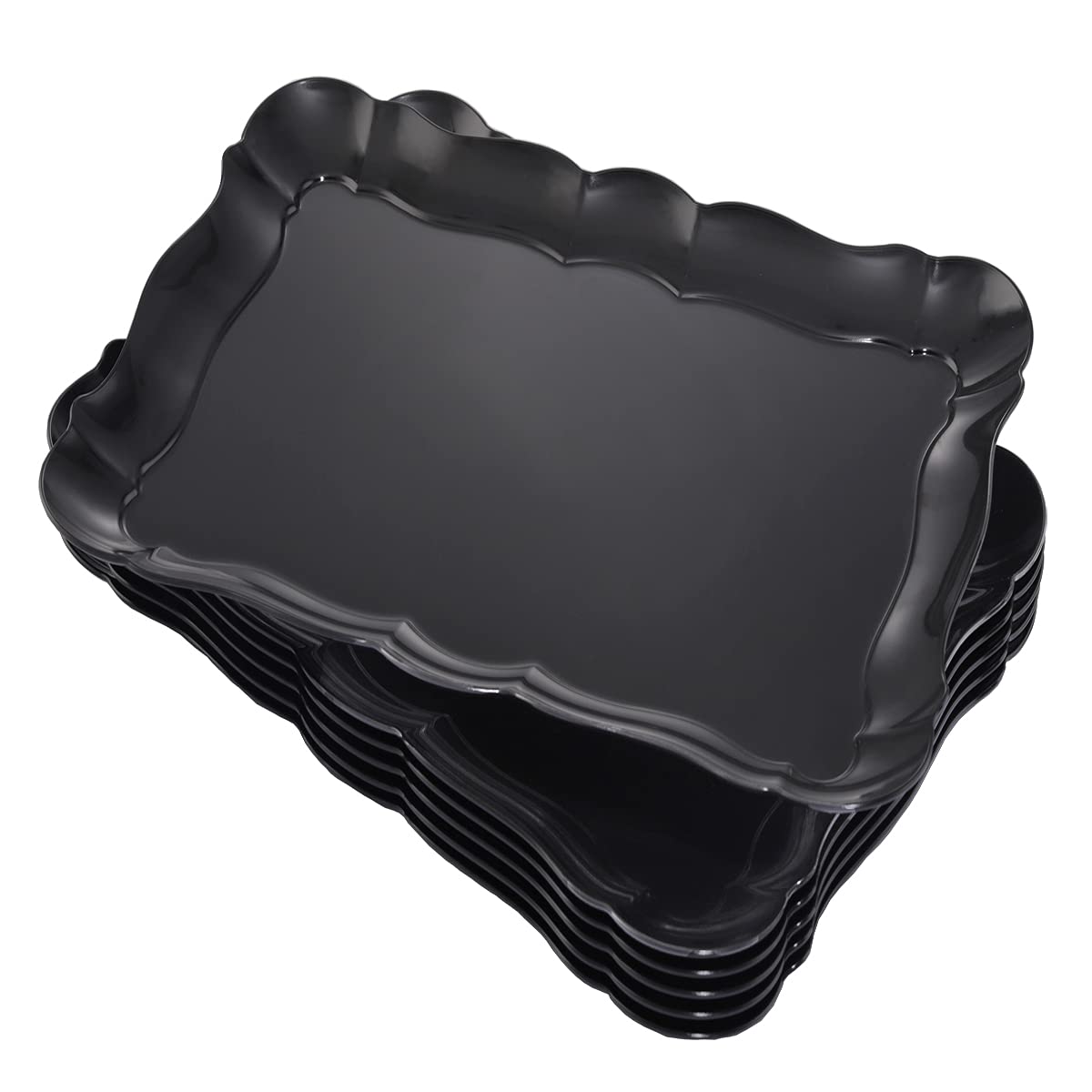 Photo 1 of BBG 6 Pack Black Plastic Food Serving Trays, 15" x 10" Halloween Party Platters and Trays, Rectangle Black Plastic Serving Trays, Dishwasher Safe Reusable Platters Set, Plastic Trays