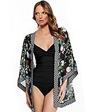 Yonala Womens Printed Chiffon Beachwear Crop Top Kimono Cover Up Cardigan