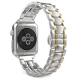 MoKo Band for Apple Watch Series 3 Bands, Stainless Steel Metal Replacement Smart Watch Strap Bracelet for iWatch 42mm 2017 Series 3 / 2 / 1 - SILVER & GOLD (Not Fit iWatch 38mm)