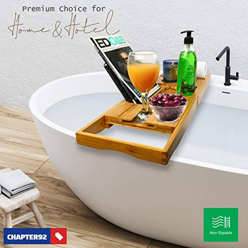 Chapter92 Extendable Bathtub Tray, Bath Tray with Glass, Tablet and Ipad Holder, Luxury Bathtub